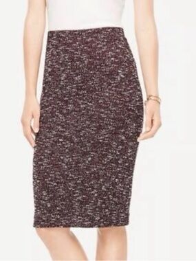 Ann Taylor Marled Pencil Skirt in Black and Burgundy Blend